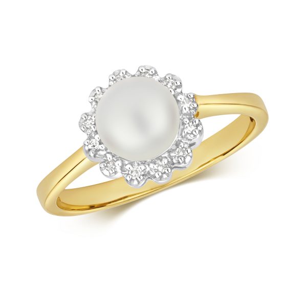 9 carat gold diamond and pearl ring