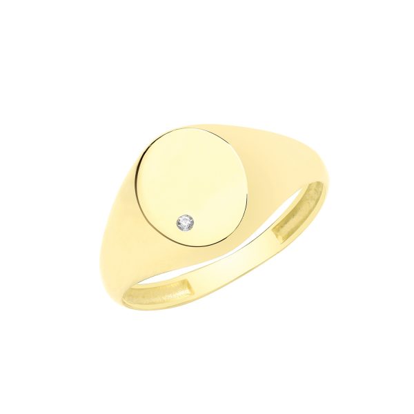 9 carat yellow gold cz set signet ring