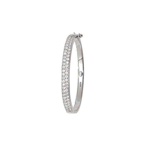 9 carat white gold baby bangle with two row of cubic zirconias