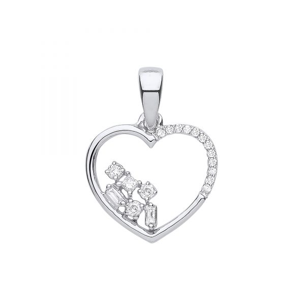 9 carat white gold heart diamond pendant