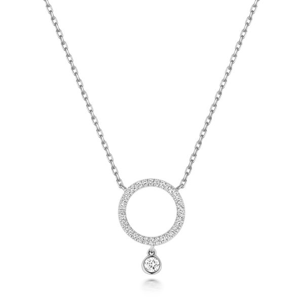 9 carat white gold diamond circle pendant and chain