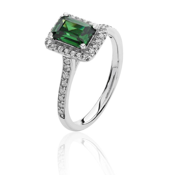 sterling silver green cz and white cz ring