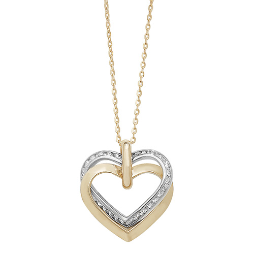 9 carat yellow and white gold double heart pendant and chain