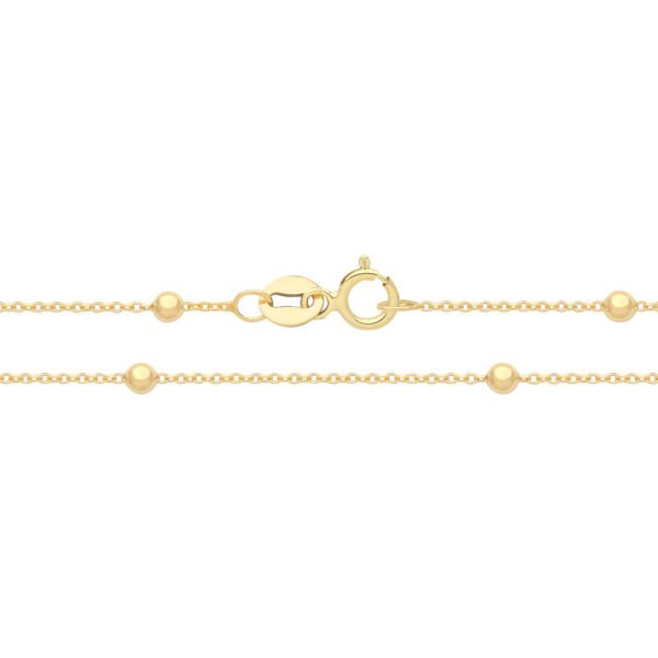 9 carat yellow gold rolo and bead chain anklet