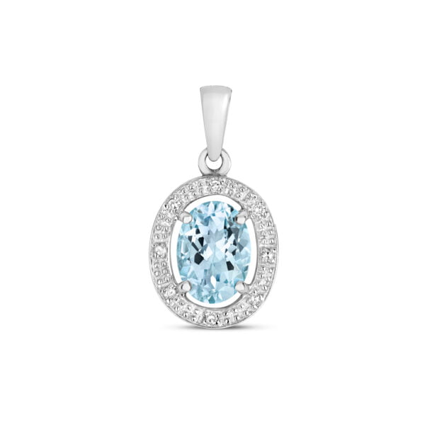 9 carat white gold diamond and aquamarine pendant