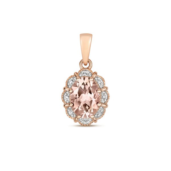 9 carat rose gold morganite and diamond pendant