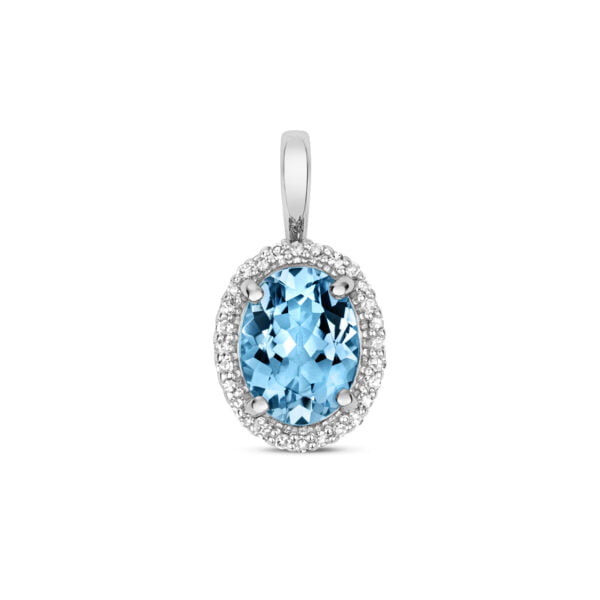 9 carat white gold blue topaz and diamond pendant