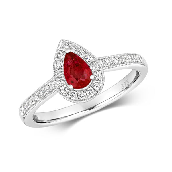 9 carat white gold ruby and diamond cluster ring