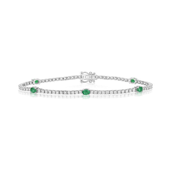 18 carat white gold emerald and diamond bracelet