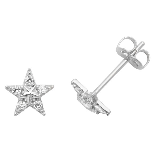 9 carat white gold star cz earrings