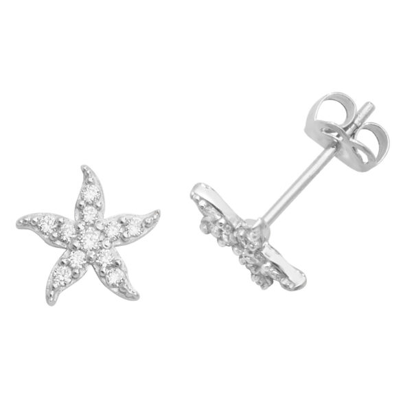 9 carat white gold cz starfish earrings