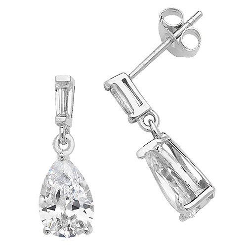 sterling silver double cz drop earrings