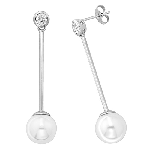 Sterling Silver cz and pearl drop earrings