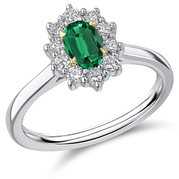 oval emerald and diamond cluster ring