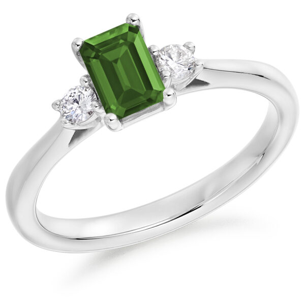 emerald cut emerald and diamond trilogy ring