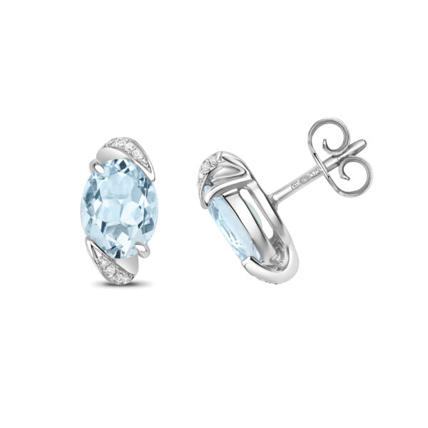 Aquamarine And Diamond 9ct White Gold Stud Earrings