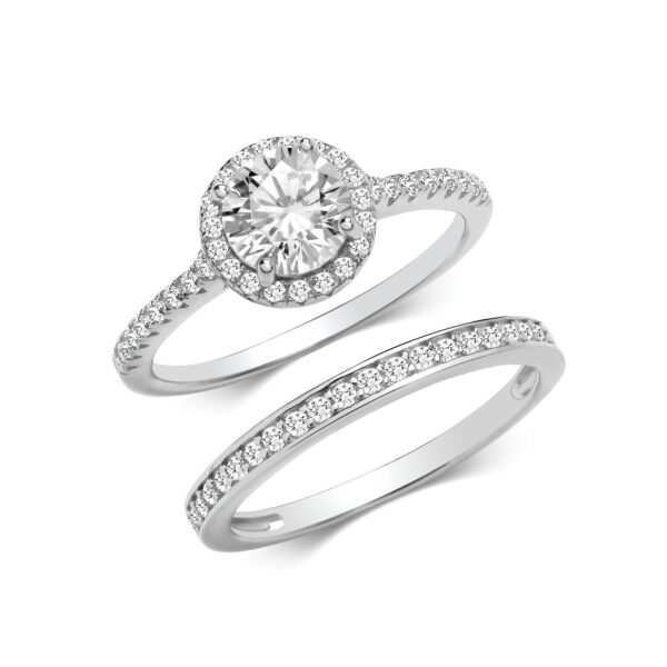 silver bridal wedding ring set