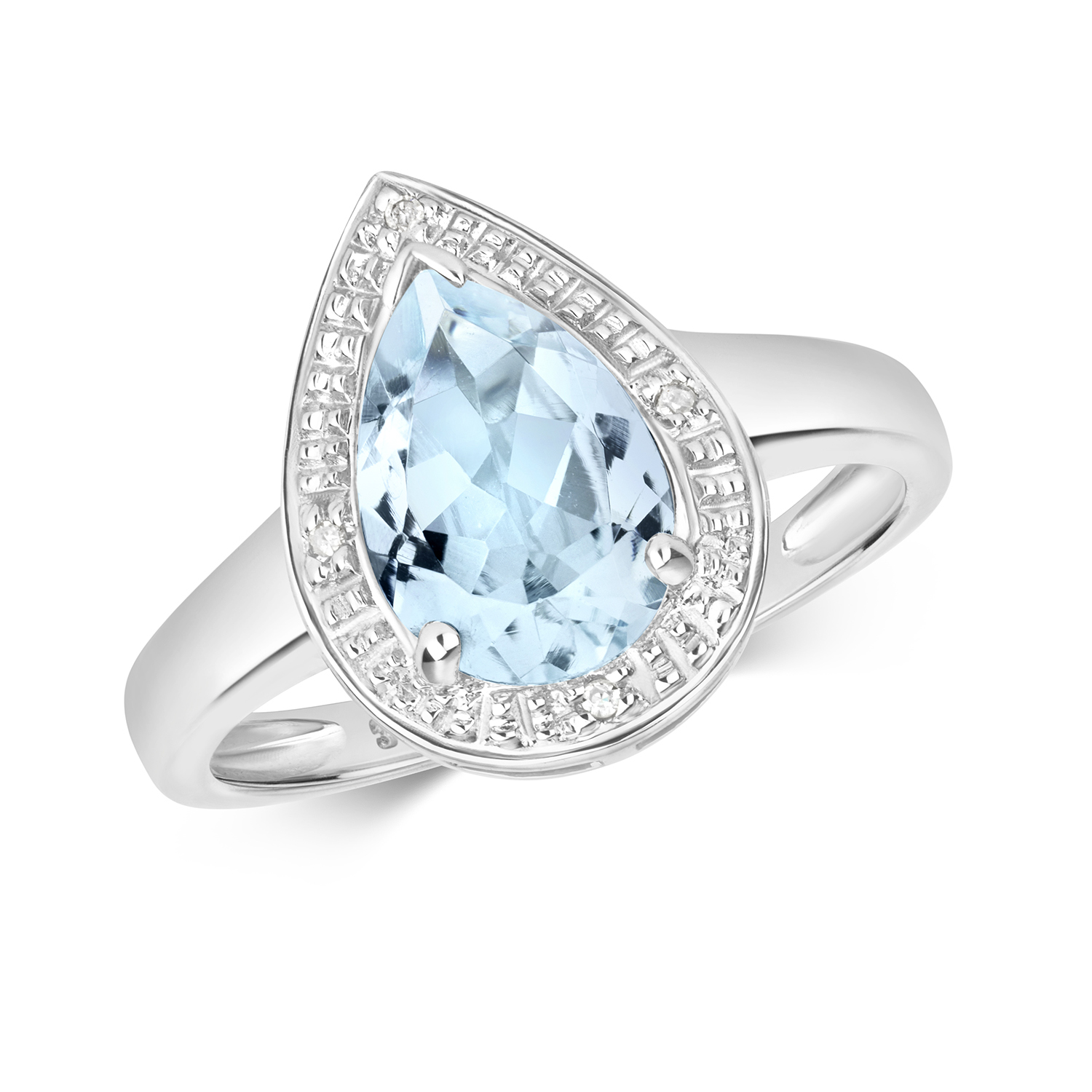 9ct White Gold Diamond And Pear Shape Aquamarine Ring - Northumberland ...