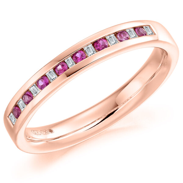 9 carat rose gold pink sapphire and diamond eternity ring