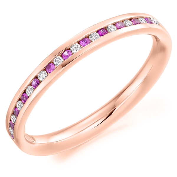 9 carat rose gold pink sapphire and diamond eternity ring