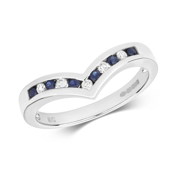 9 carat white gold sapphire and diamond wishbone eternity ring