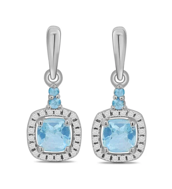 9 carat white gold aquamarine and diamond drop earrings