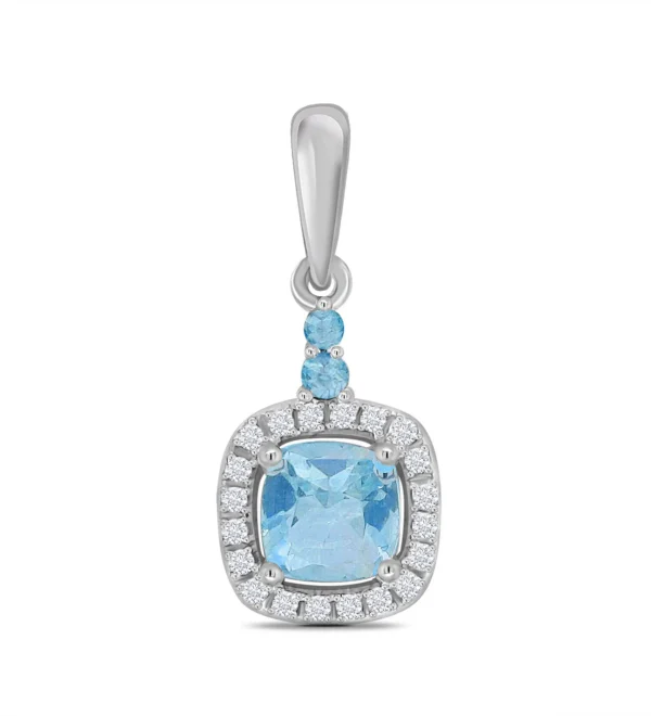 9 carat white gold aquamarine and diamond drop pendant